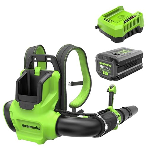 Greenworks 80V (750 CFM / 180 MPH) Brushless Backpack Leaf Blower, Variable Speed for Large Properties, Dislodge Gravel from driveways or Packed Snow from walkways, Includes 4.0Ah Battery and Charger