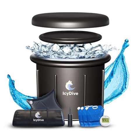 IcyDive XL 105GL Cold Plunge Tub for Adults, 5-Layer Insulated Inflatable Ice Bath & Recovery Tub with Pump, Thermometer, 3 Reusable Ice Packs, Inflatable Lid & Drain, Indoor/Outdoor Athlete Bundle