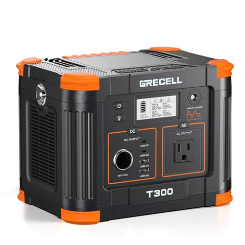 GRECELL 300W Portable Power Station 230.88Wh Solar Generator with USBC PD 60W, 110V Outlet Perfect for Camping, Outdoor Trips, Home Backup & Travel