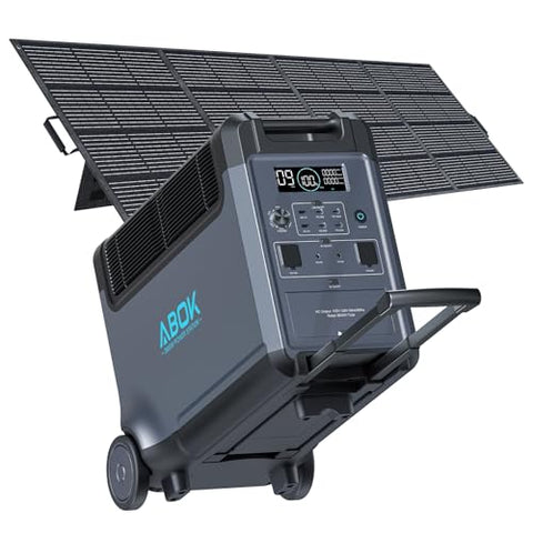 3840Wh ABOK Ark3600 Solar Generator Kit with 400W Solar Panels, 2000W Max Solar Input Electric 3600W Power Station for Garage, Home, Off-Grid Living, Camping, RVs, Outdoor Adventures, Power Outages