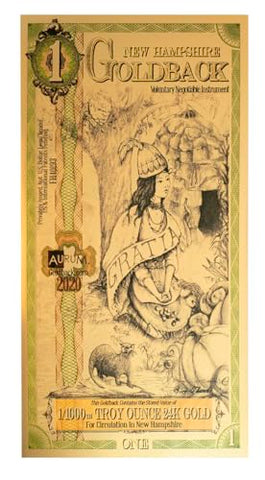 New Hampshire Goldback Collectible Art Note - 24K Gold-Layered Novelty Design (1 Denomination)