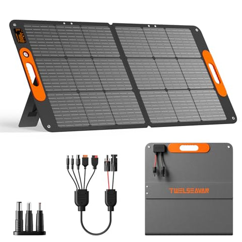 110W Portable Solar Panel for Jackery/EF/Bluetti/Anker/Goal Zero Power Station, IP68 Waterproof, 24% Efficiency, MC4 Output, ETFE Foldable Solar Charger with Adjustable Kickstand for Camping Outdoor