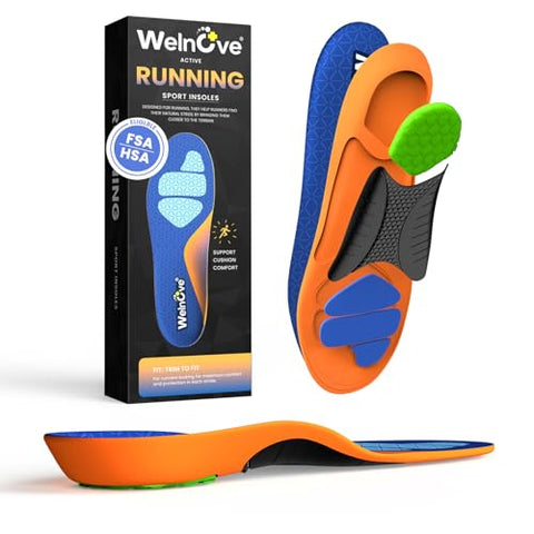 Welnove Running Insoles for Men & Women: Sports Insoles with Enhanced Shock Absorption for Basketball, Pickleball - Lightweight Design Boosts Performance for Athletes - Insoles for Standing All Day