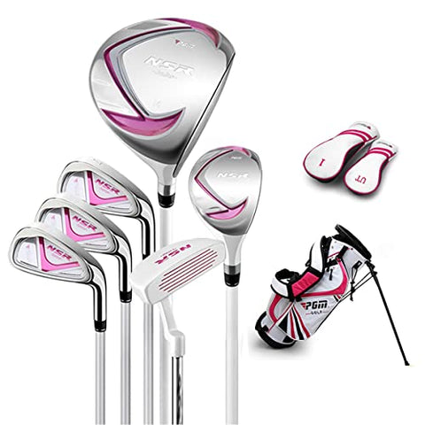 PGM Junior Golf Club Complete Set Includes Driver, Hybrid, 7, 9, Wedge Irons, Putter, Stand Bag Right Handed for Children Kids 6-8, 6 Pieces Youth Golf Clubs with 2 Headcovers for Boys & Girls