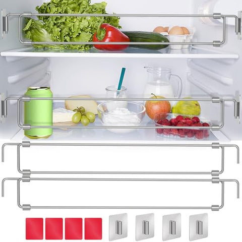 Eudaemiles 2 Pack RV Fridge Bars, Refrigerator Tension Rods, 12.44"-22.63" Adjustable, Stainless Steel RV Fridge Accessories for Camper Refrigerator, Kitchen, Cupboard, Bookshelf
