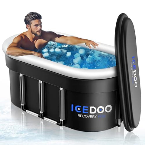 Wxtkkom Upgraded 132 Gal XXL Large Oval Ice Bath with Air Ring, Multi-Layered Portable Cold Plunge Tub for Athletes, Foldable & Inflatable Cold Tub Recovery at Home, Outdoors,Gym Use Bathtubs.