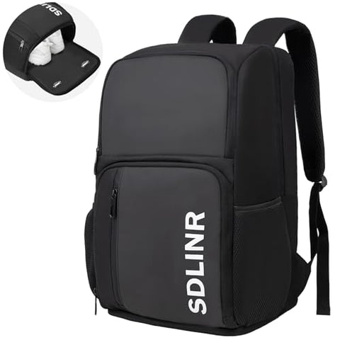 SDLINR Pickleball Bag Fits 4 to 10 Paddles, Large Pickleball Backpack with Shoe Compartment and Fence Hook, Pickle ball Gifts for Men Women (Black)