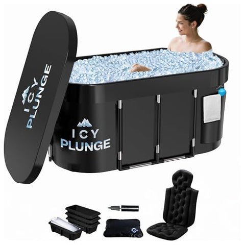 IcyPlunge Cold Plunge Tub - 140+ Gallon Ice Plunge for Athletes & Adults, Recovery & Inflammation Relief, Ice Bath Tub with Water & Filter Treatments, XXL Oval Size