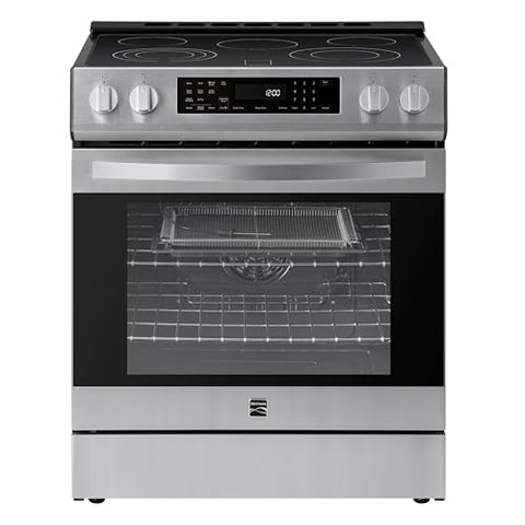 Kenmore 5.6 cu. ft. Front Control Electric Range Oven with 5 Elements - True Convection, Air Fry, Self Clean Oven, Temperature Probe, Ultra Durable Chrome Racks, Large Window - Stainless Steel