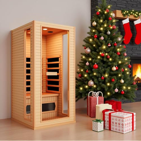 SWHSE Infrared Sauna, 1 Person Full Spectrum Roomy Saunas for Home, Indoor Dry Sauna with Rapid Heating 4 Carbon Panels&1 Carbon Tube, Bluetooth and 7 Color Therapy Lights, 110V
