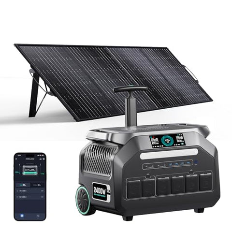 IEE 2400W/2048Wh Solar power station With 200W Solar Panel,P2400 Solar Generator(5000W Peak),1800W Super Fast Charging,APP Control Emergency Power Station for Home, Camping, Power Outages
