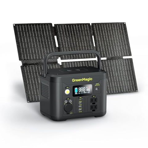 Portable Power Station 330W, Solar Powered Generator with Fast PD Output with 60W Solar Panel, 120V Pure Sine Wave AC Outlet Charging Lithium Battery for Outdoors Camping Travel Home Blackout