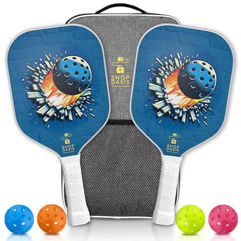 Kids Pickleball Paddles (Set of 2), Child Size Paddles, Lightweight Honeycomb Core, Fiberglass Strike Face, 2 Youth Rackets with 4 Balls and Premium Zipper Bag (Blue)