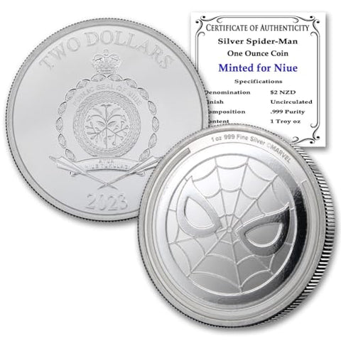 2023-1 oz Niue Silver Marvel Spider-Man Coin Brilliant Uncirculated with Certificate of Authenticity $2 Seller BU