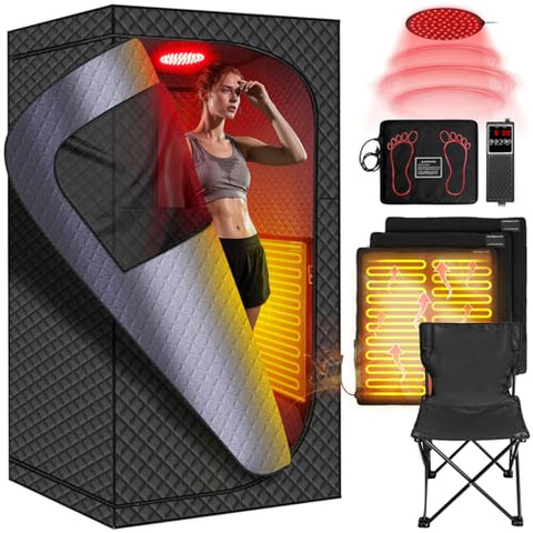 MIXC Upgraded Infrared Sauna Box for Relaxation,Detoxification,Dry steam Sauna Box for Home,Folding Chair,Multiple Layered Full Body Sauna Tent for Spa,Indoor,Outdoor,Gym