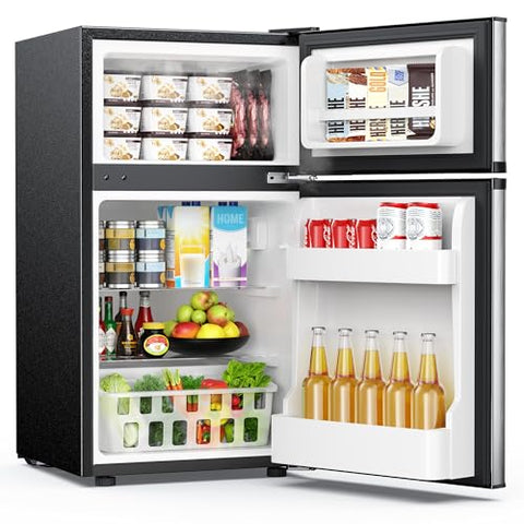 EUHOMY Mini Fridge with Freezer, 3.2 Cu.Ft Mini Refrigerator fridge, 2 door For Bedroom/Dorm/Office/Apartment - Food Storage or Cooling drinks, Silver