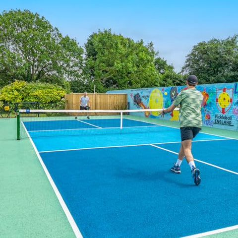 Vermont Pickleball Post and Net Package – Durable Outdoor Equipment for Competitive Play (Plastic Cap Ground Sockets, Sqaure)
