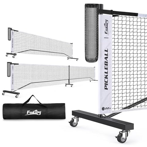 Pickleball Net with Wheels, Portable 2-in-1 Pickle Ball Net with Ball Collector,22FT Regulation Size & 11FT Half Court Size, Carry Bag, Steady Metal Frame for Outdoor Indoor Driveway (Black&White)