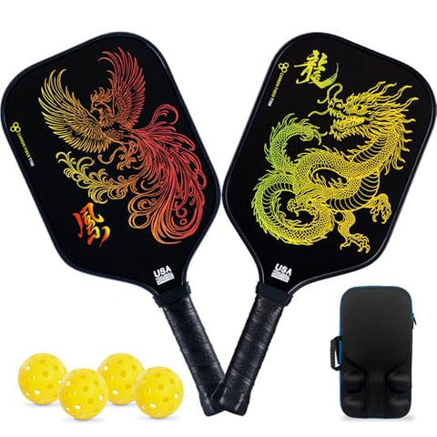 Pickleball Paddles Set of 2 β Lightweight Carbon Fiber Pickleball Paddles, Durable 2 Paddles + 4 Outdoor Balls + Bag, Best for Beginner & Pro
