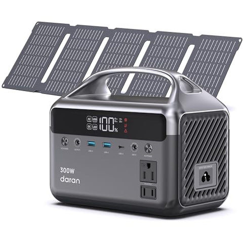 Portable Power Station 300W, 192Wh LiFePO4 Battery Solar Generator with 40W Solar Panel & 2 AC Outlets 110V/ 600W Surge, Power Bank Fast Charging for Home Use, RVs, Road Trips, Hurricane Emergency