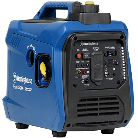 Westinghouse 1500 Peak Watt Super Quiet & Lightweight Portable Inverter Generator, Gas Powered, CO Sensor, Parallel Capable, Long Run Time,Blue