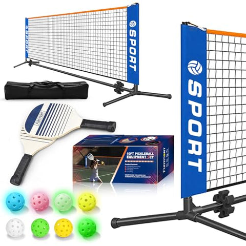 Furypiont 10 FT Mini Portable PickleballNet Equipment Set - Tennis Net for Driveway Backyard, 2 Pickleball Paddles, 8 Pickleballs and Potable Carry Bag,Pickleball Net for Beginner