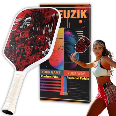 Raw Carbon Fiber Pickleball Paddles, Matte Surface Stylish Red Pickle Ball Paddle for Enhanced Spin & Control, 16mm PP Honeycomb Core Pickleball Racket, Pickleball Paddle Gifts for Beginner & Advanced