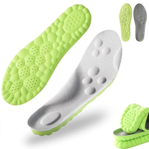 Pickleball Insoles, 4DMemory Foam Arch Support Inserts Trim to Fit,Cloud Comfort Breathable Cushion,with Arch Support Shock Absorption for All-Day Comfort (Green, Men 11-12 / Women 12-13)