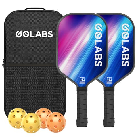 Golabs PB1 Pickleball Paddles Set of 2, Durable Fiberglass Surface& 16mm STR-Core Power Polymer Core, USAPA Approved, 8oz Lightweight & Comfort Anti-Slip Elongated Grip for Increased Power and Spin