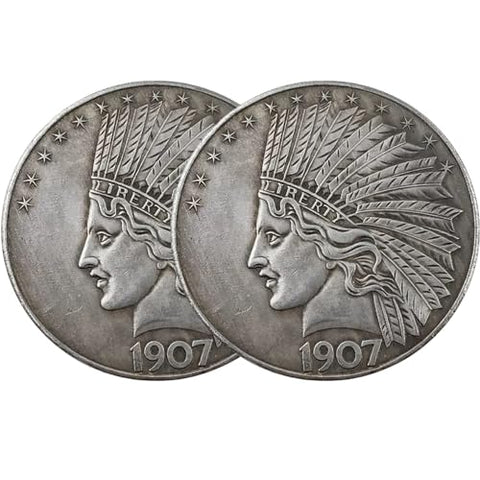 2PCS Decorative Commemorative Coin Replica – Indian Head Style Design, Silver-Plated Brass, Non-Monetary Display Token for Home & Office Decor