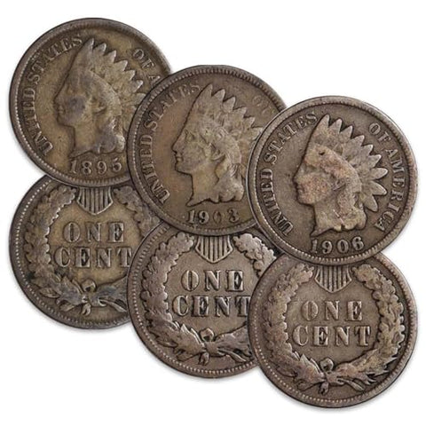 1890 to 1899 Indian Head Cents - Set of 3 Coins - All Different Dates - 1c US Mint - Good to Fine