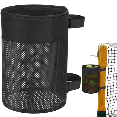 Easecos Pickleball Ball Holder Foldable Storage Mesh Bag for Pickleball Net Post, Large Storage Hanging Bag with Strap for Holding 18 Balls