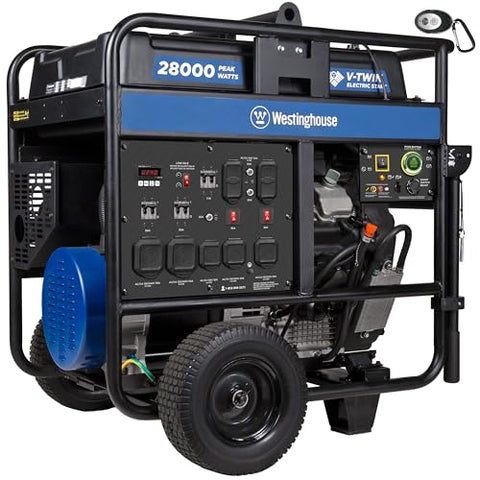 Westinghouse 28000 Peak Watt Home Backup Portable Generator, Remote Electric Start with Auto Choke, Transfer Switch Ready 30A & 50A Outlets, Gas Powered, CO Sensor,Blue