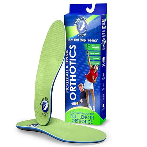 Pure Stride Pickleball & Tennis Court Orthotics – Full-Length Foot Support for Plantar Fasciitis, Heel Pain, Metatarsalgia – Arch Relief for Men & Women – Athletic Shoe Comfort, M 9-9.5 / W 11-11.5