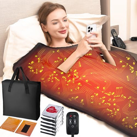MIXC Infrared Sauna Blanket for Home Use, Portable Design and Full Body Detox & Relaxation, Highest 176℉, 20-60 Minutes Timer, 6 ft x 2.65 ft Black