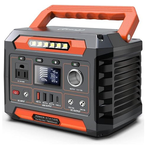 AWELTEC Portable Power Station 300W,78000Mah(288Wh) Lightweight Compact Solar Generator with AC DC USB Outlet,LED Light,Pass-Through Charging for Camping,Travel,Outdoors,Home Blackout