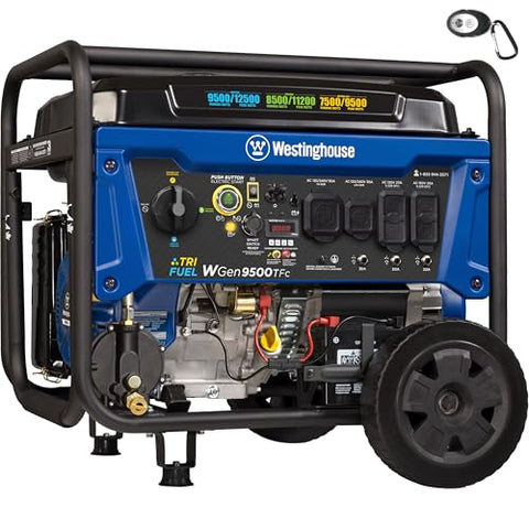Westinghouse 12500 Peak Watt Tri-Fuel Home Backup Portable Generator, Remote Electric Start, Transfer Switch Ready, Gas, Propane, and Natural Gas Powered