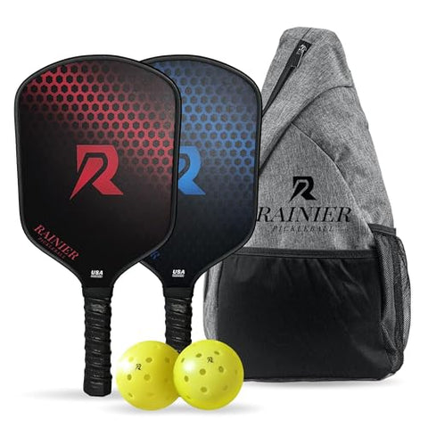 Fiberglass Pickleball Paddles Set of 2 | USAPA Approved Pickleball Paddle | 2 Rackets, 2 Balls, 1 Sling Carry Bag | 16mm Pickle Ball Paddle Set for Men and Women
