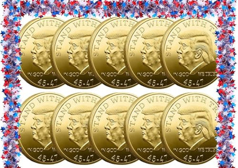 iksya 10 Pack President Coin 2025 Coin Collectors - 45-47 President Coin - Protective Case Included, Commemorative Coins, Gold Plated Coin, Collectible Gift(Gold)