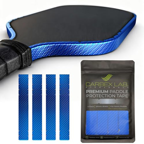 Carbex Lab Pickleball Edge Guard Tape – Carbon Blue – 26mm Width for 14mm Paddle – 4-Pack PU Protection Strips – Wrinkle-Free Edge Guard, Durable Wrap, Court-Safe Accessory