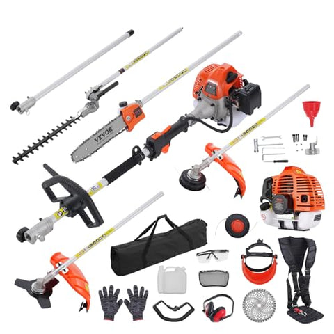 VEVOR 52cc Gas-Powered 6-in-1 Multi-Functional Trimmer - Hedge Trimmer, Brush Cutter, Weed Eater, Edger, Pole Saw & Chainsaw Pruner, EPA, CE & EMC Certified
