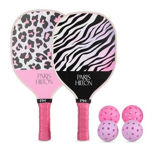 Paris Hilton - Exotics Collection Pickleball Set 7-Piece, Premium Wooden Paddles with Pickleballs and Carry Case, Durable Beginner Paddle Set for Indoor and Outdoor Play