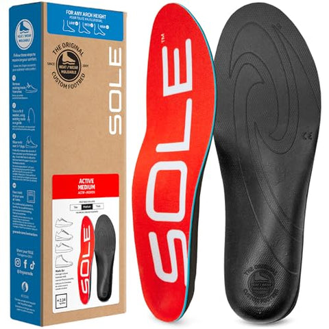 SOLE Active Medium Insoles - Custom Moldable Orthotic Support for Any Arch Type, Plantar Fasciitis Relief - Mens 11/Womens 13, 1 Pair