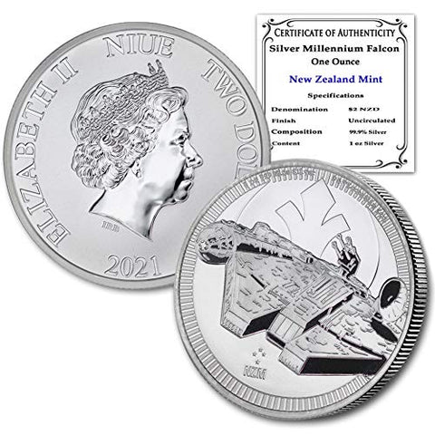 2021-1 oz Niue Silver Star Wars Millennium Falcon Coin Brilliant Uncirculated with Certificate of Authenticity $2 Seller BU