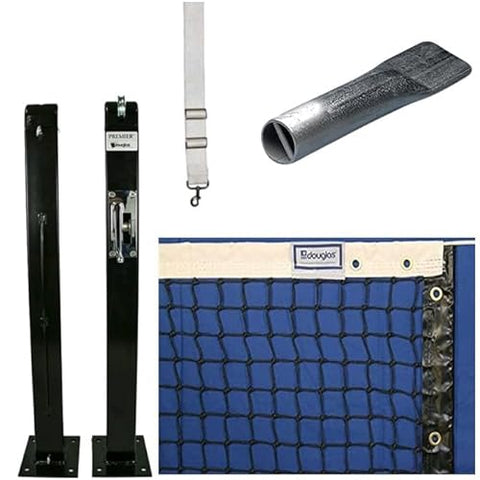 Douglas Premier Pickleball & Junior Tennis Posts – Surface Mount Kit – 3", Square, Internal Wind, Black - Optional Pipe Anchor