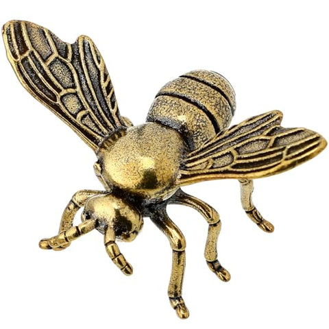 DECHOUS Brass Bee Decor - Solid Brass Bee Figurine Vintage Gold Bumblebee Ornament Small Animal Collectible Statue for Home Decor Tabletop Shelf Mantel
