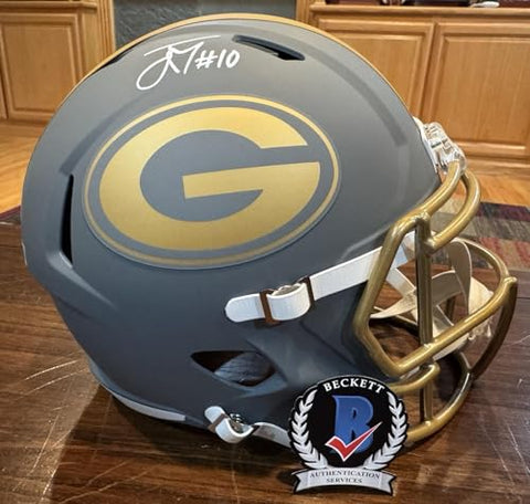 Jordan Love Autographed Bay Packers Slate Full Size Helmet Witness Beckett - Autographed NFL Helmets
