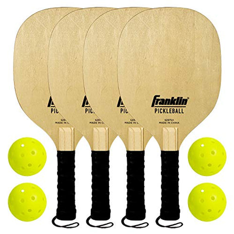Franklin Sports Wooden Pickleball Paddle + X-40 Pickleball Set - Includes (4) Wooden Paddles and (4) Balls - USA PICKLEBALL APPROVED X-40 BALLS