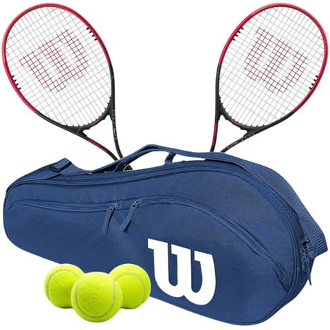 Wilson Hyper Power Tennis Racquet (4 3/8" Grip) Doubles Bundle with an Advantage 2.5 Bag or Backpack – Optional Tennis Balls and Grips