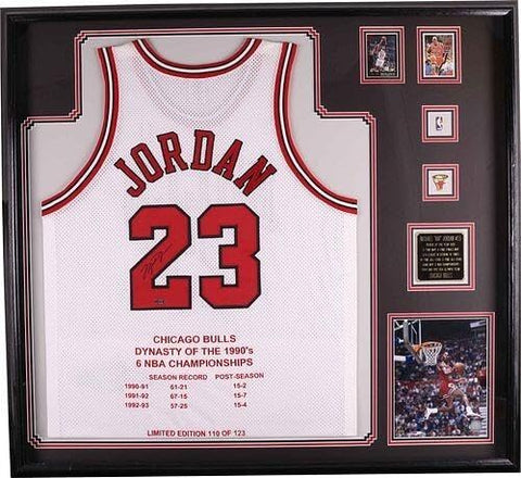Michael Jordan Autograph Framed Dynasty 3 Jersey Set Uda RARE RARE 110/123 UD - Autographed NBA Jerseys